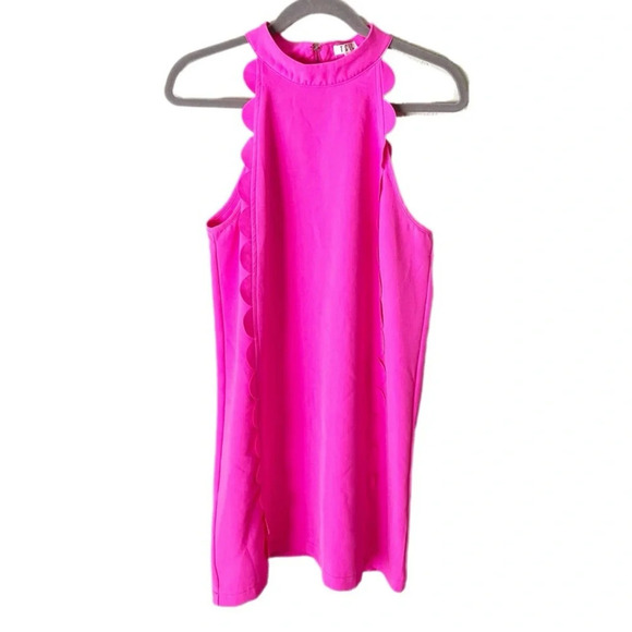 TCEC Dress Women's Large Hot Pink Scalloped Trim Mini Preppy Barbiecore - Picture 1 of 9